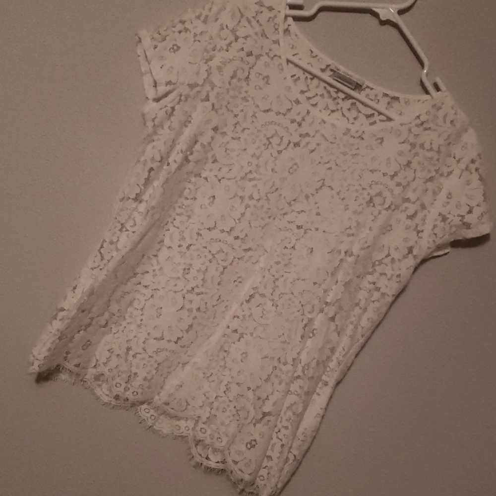 Set of ivory and dark blue lace tops.